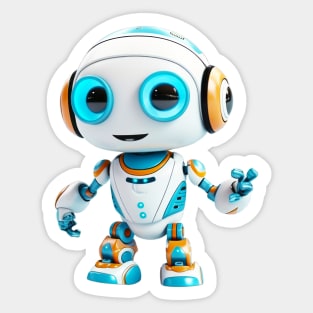 Futuristic Adorable White Toy Robot - 3D Character Design Sticker